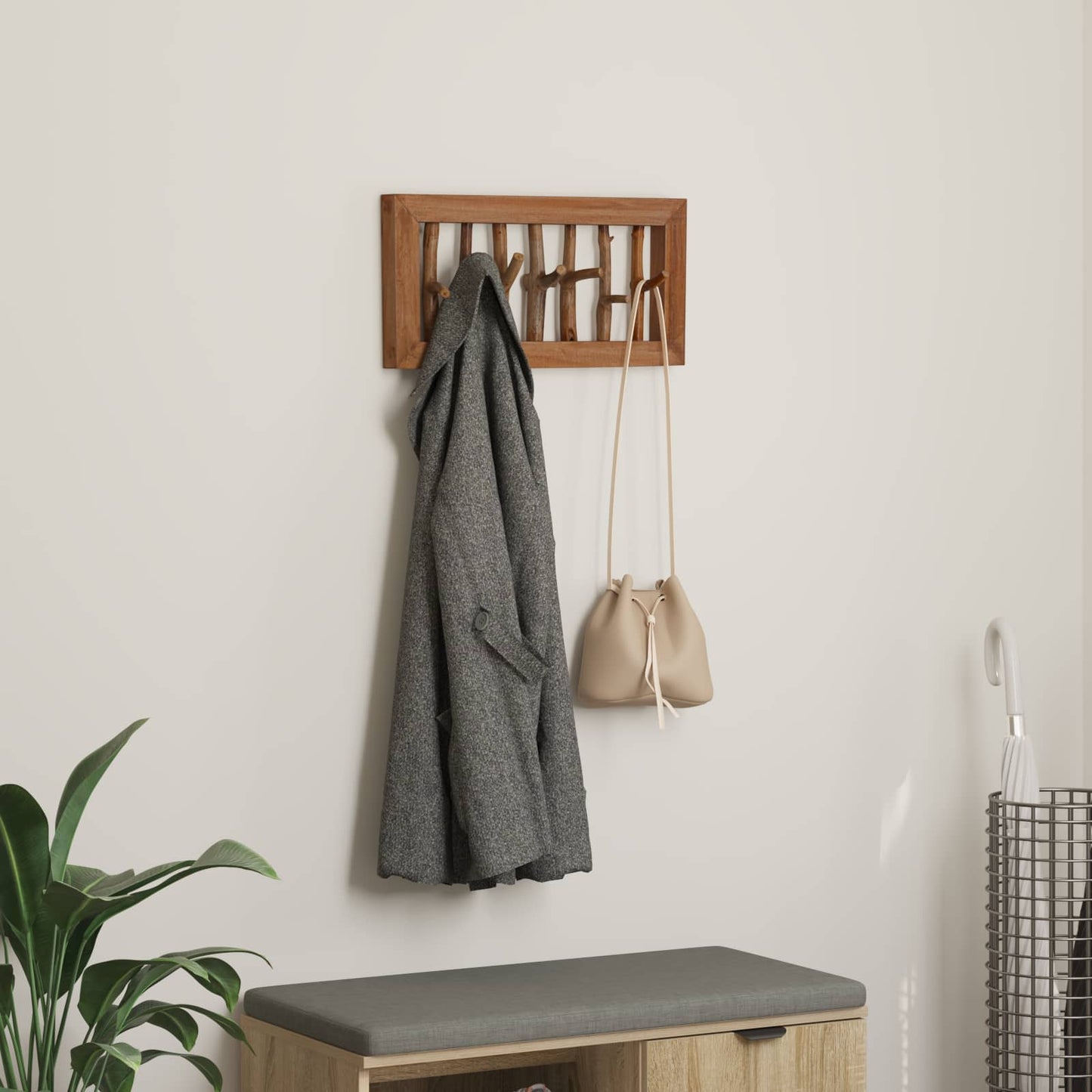 vidaXL Coat Hook Natural 50 x 10 x 25 cm Solid Mahogany Wood