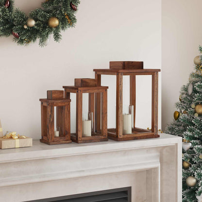 vidaXL Lantern 3 pcs Natural Mahogany Wood
