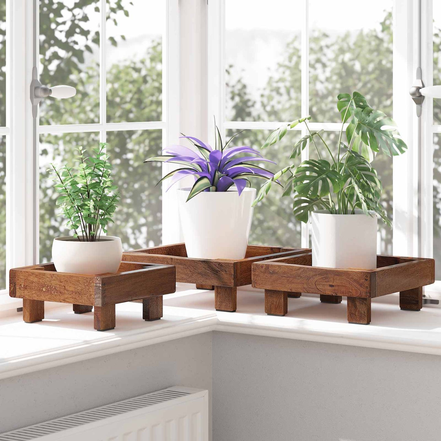 vidaXL Plant Stand 3 pcs Brown Mahogany Wood