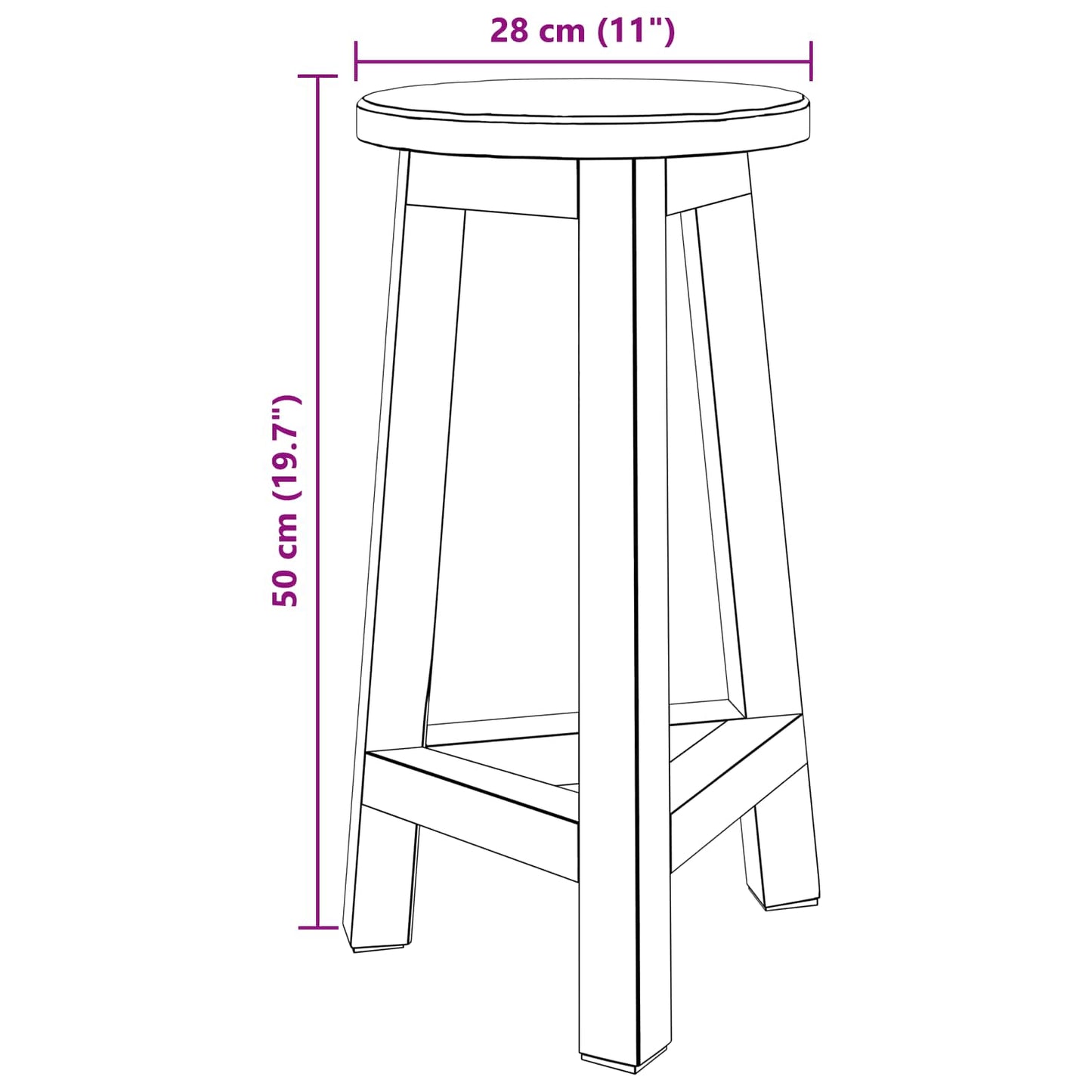 vidaXL Stool Natural 28 x 28 x 50 cm Mahogany Wood
