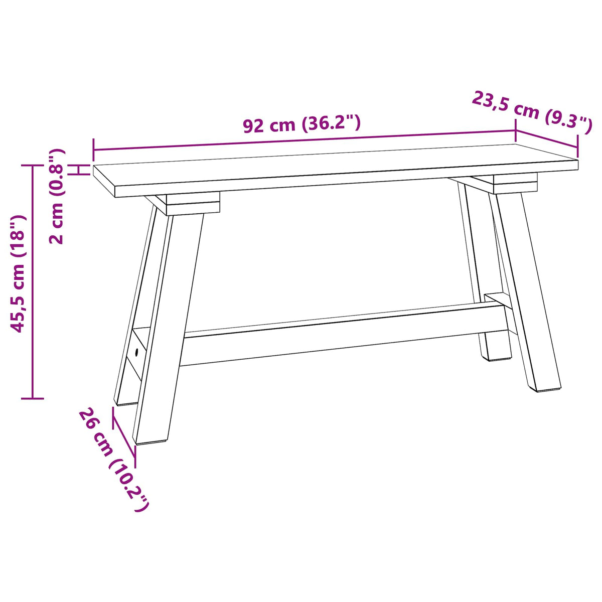 vidaXL Bench Natural 92 x 23.5 x 45.5 cm Solid Mahogany wood