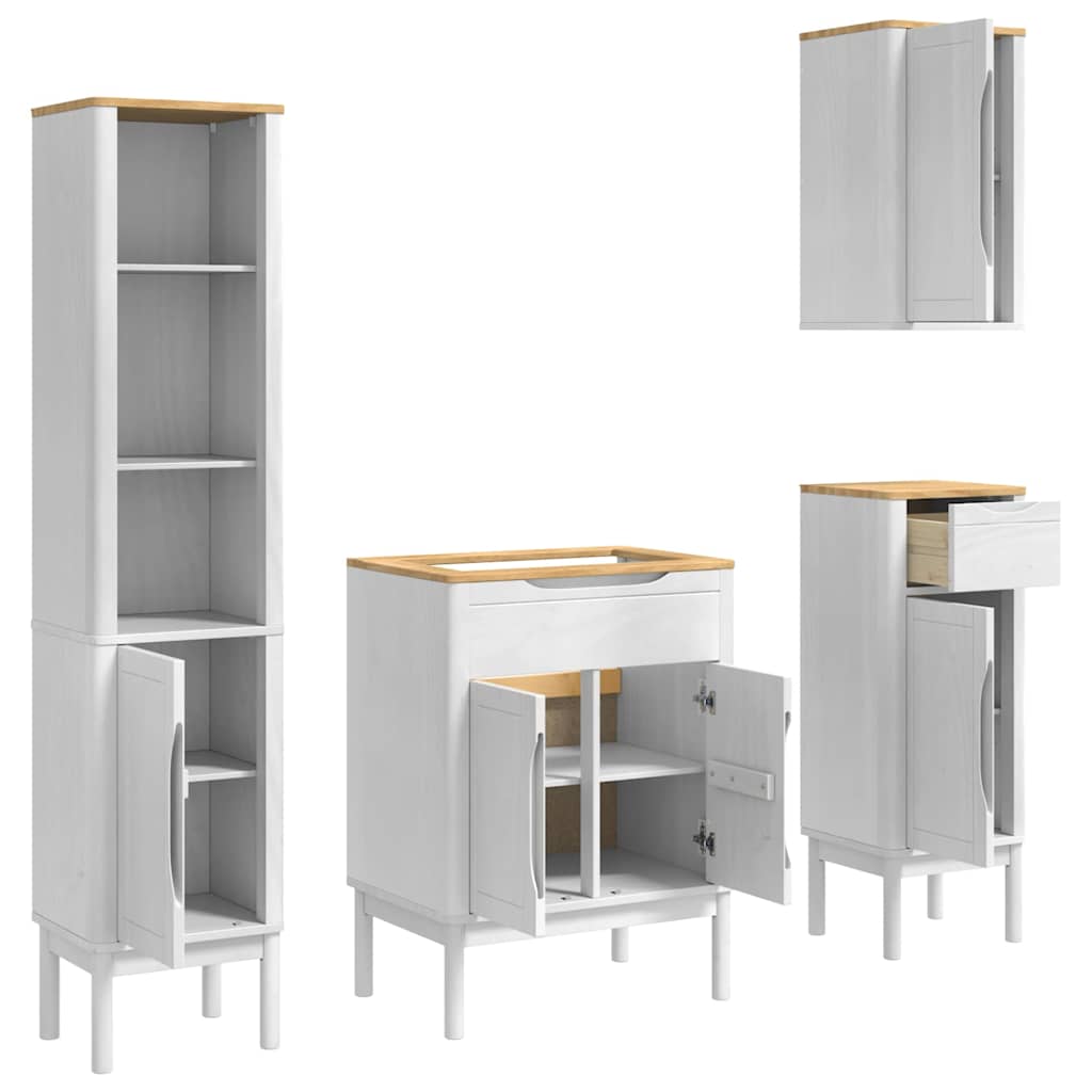 vidaXL Bathroom Furniture Set FLORO 4 pcs White Solid Pine Wood