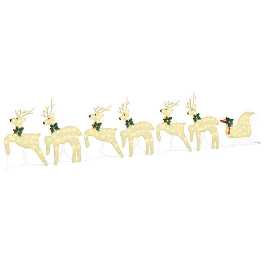 vidaXL LED Reindeers 7 pcs Gold Fabric