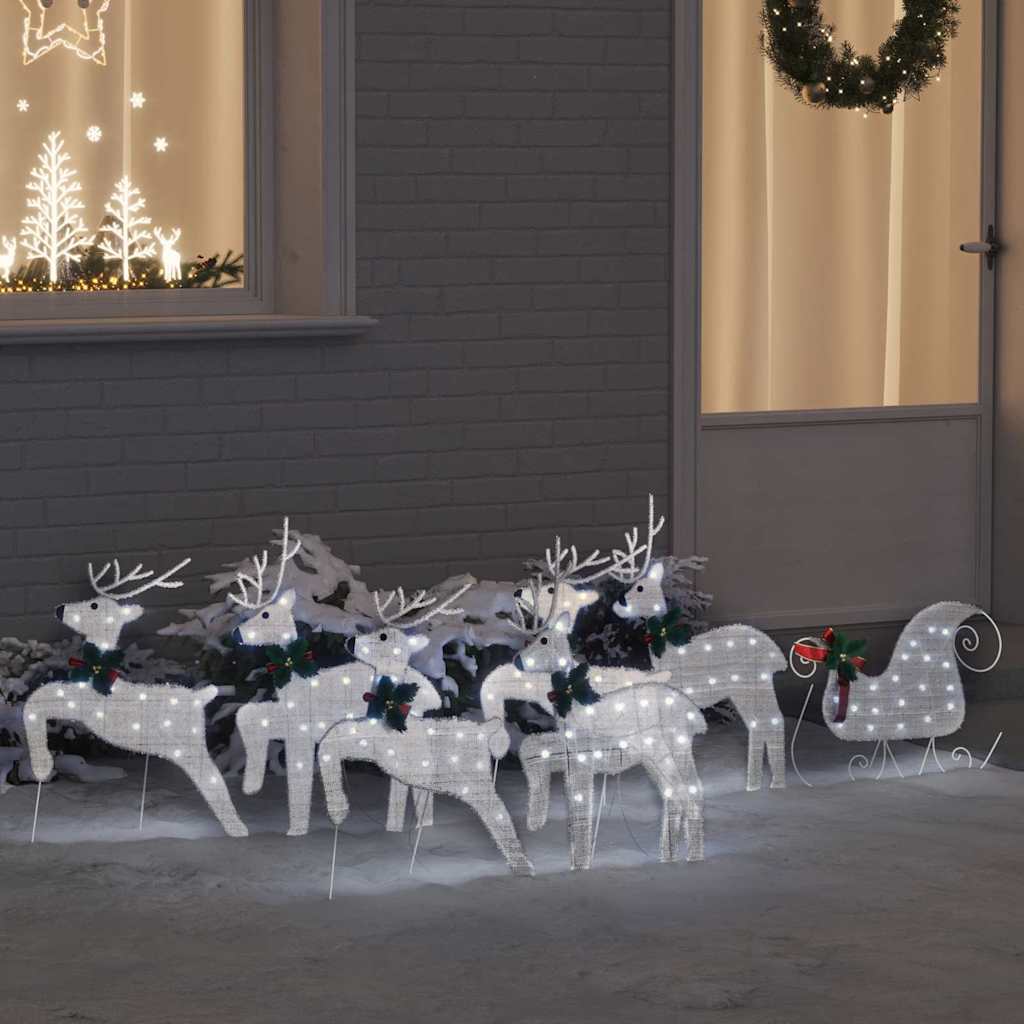 vidaXL LED Reindeers 7 pcs Silver Fabric