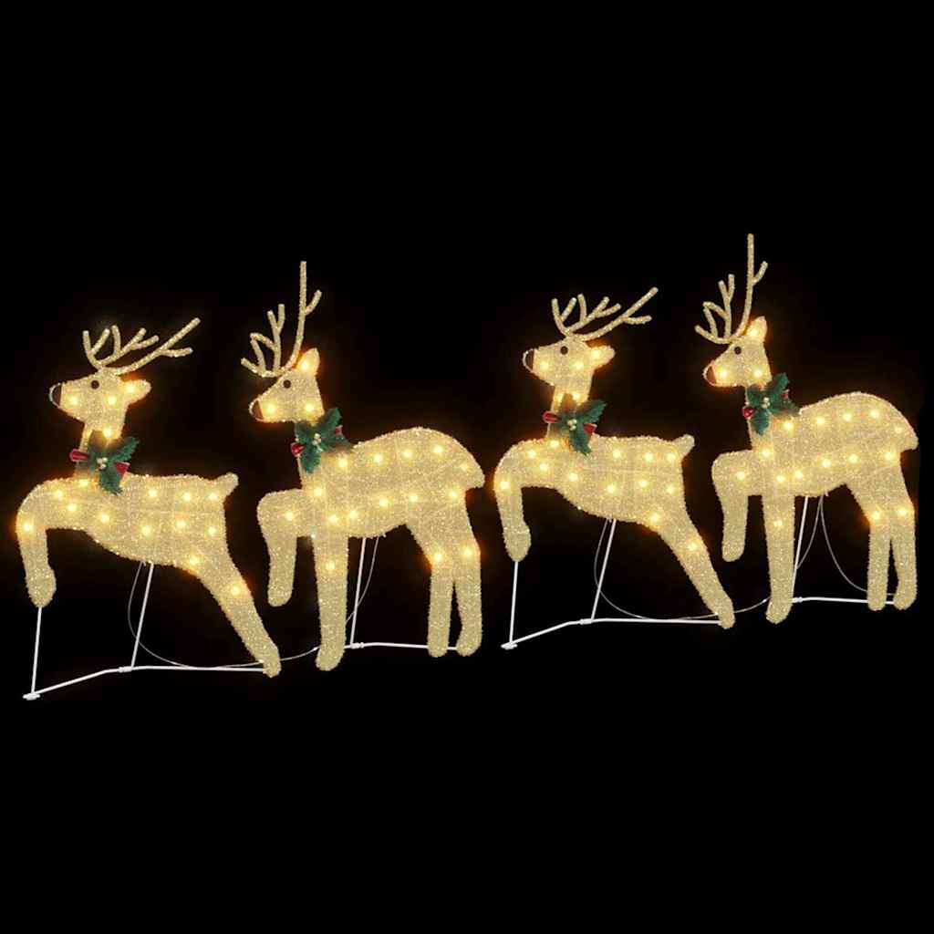 vidaXL LED Reindeers 4 pcs Gold Fabric