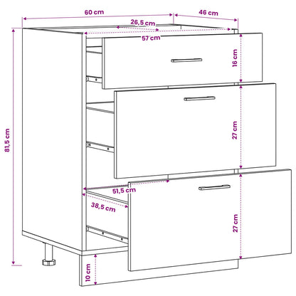 vidaXL Kitchen Base Cabinet with Drawer Black Oak 60 x 46 x 81.5 cm