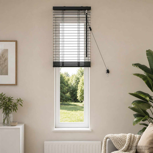 vidaXL Venetian Blind Black 45 x 130 cm 35 mm Solid Paulownia Wood