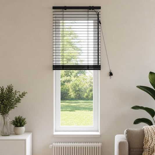 vidaXL Venetian Blind Black 60 x 130 cm 35 mm Solid Paulownia Wood