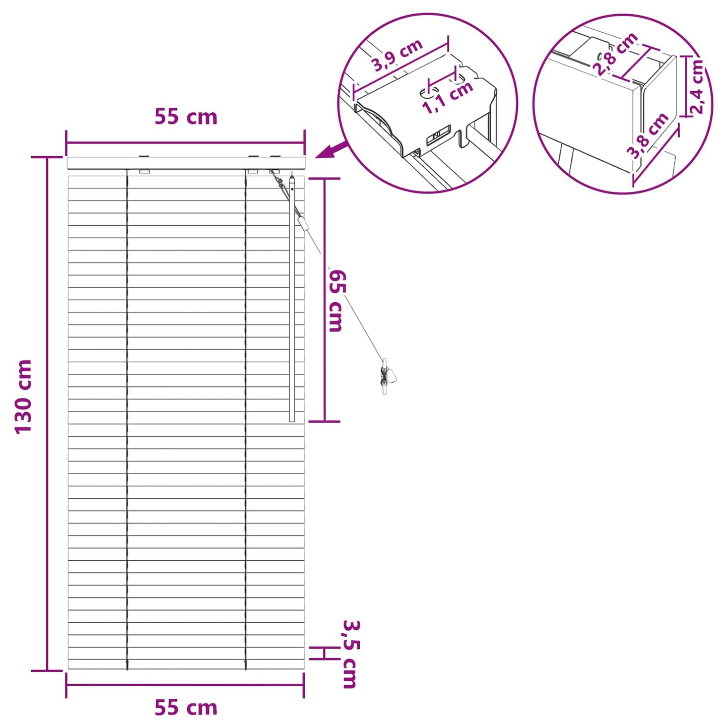 vidaXL Venetian Blind Black 55 x 130 cm 35 mm Solid Paulownia Wood