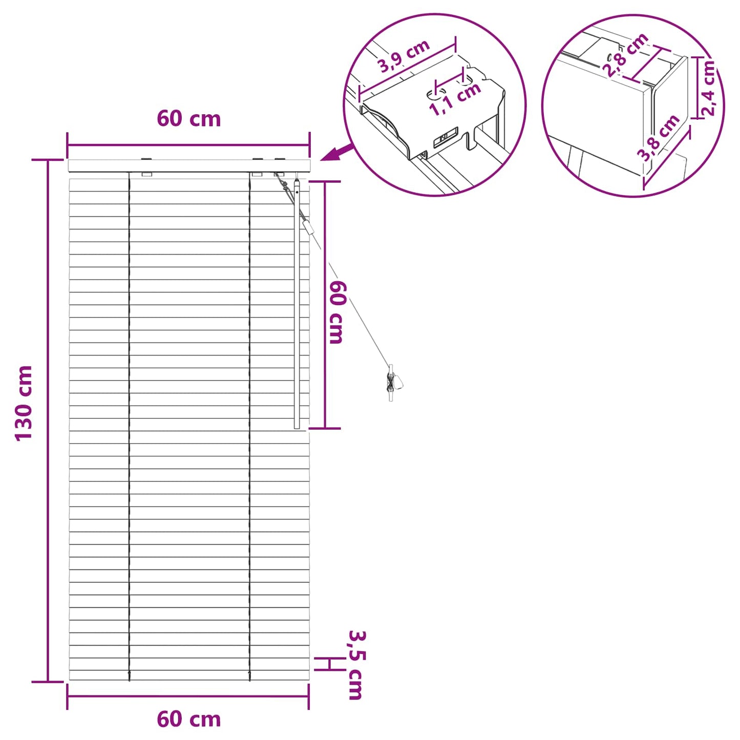 vidaXL Venetian Blind Black 60 x 130 cm 35 mm Solid Paulownia Wood