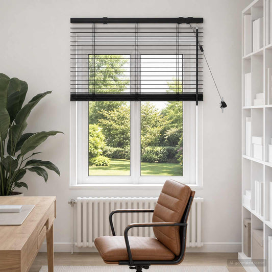 vidaXL Venetian Blind Black 85 x 130 cm 35 mm Solid Paulownia Wood