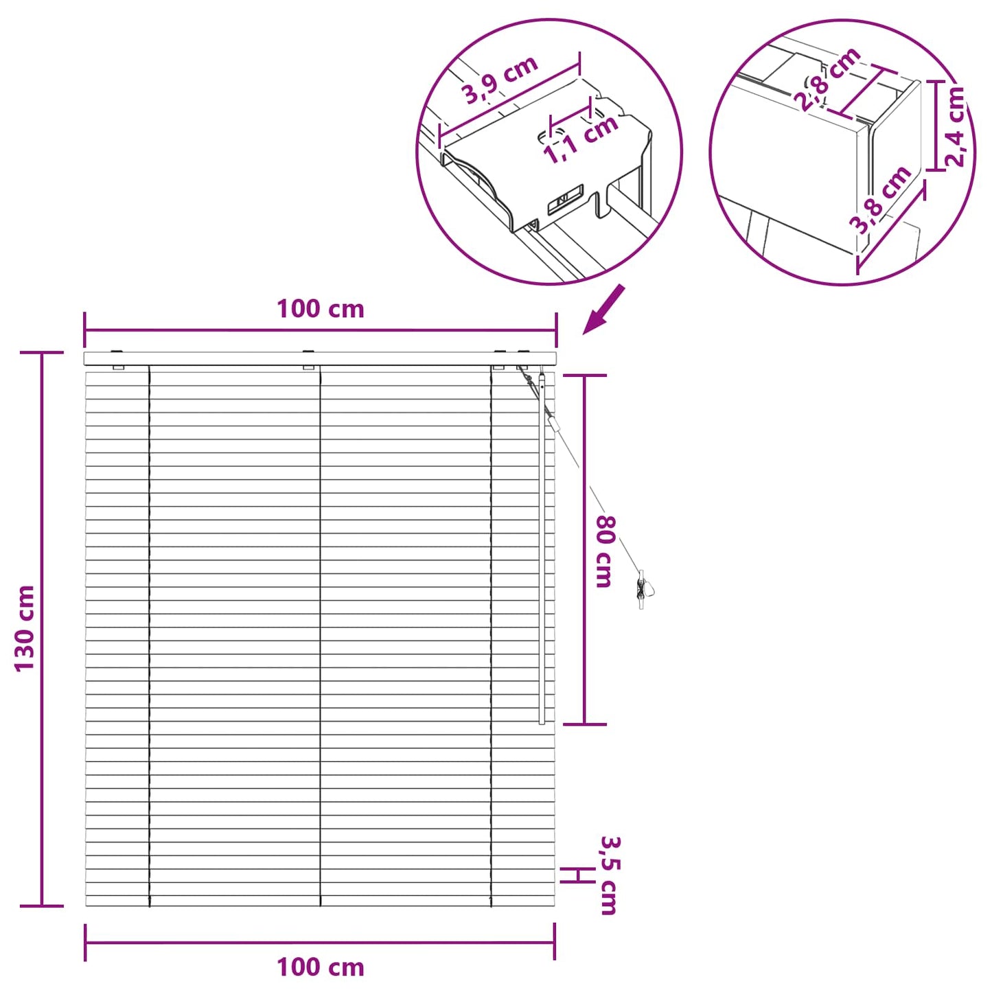 vidaXL Venetian Blind Black 100 x 130 cm 35 mm Solid Paulownia Wood