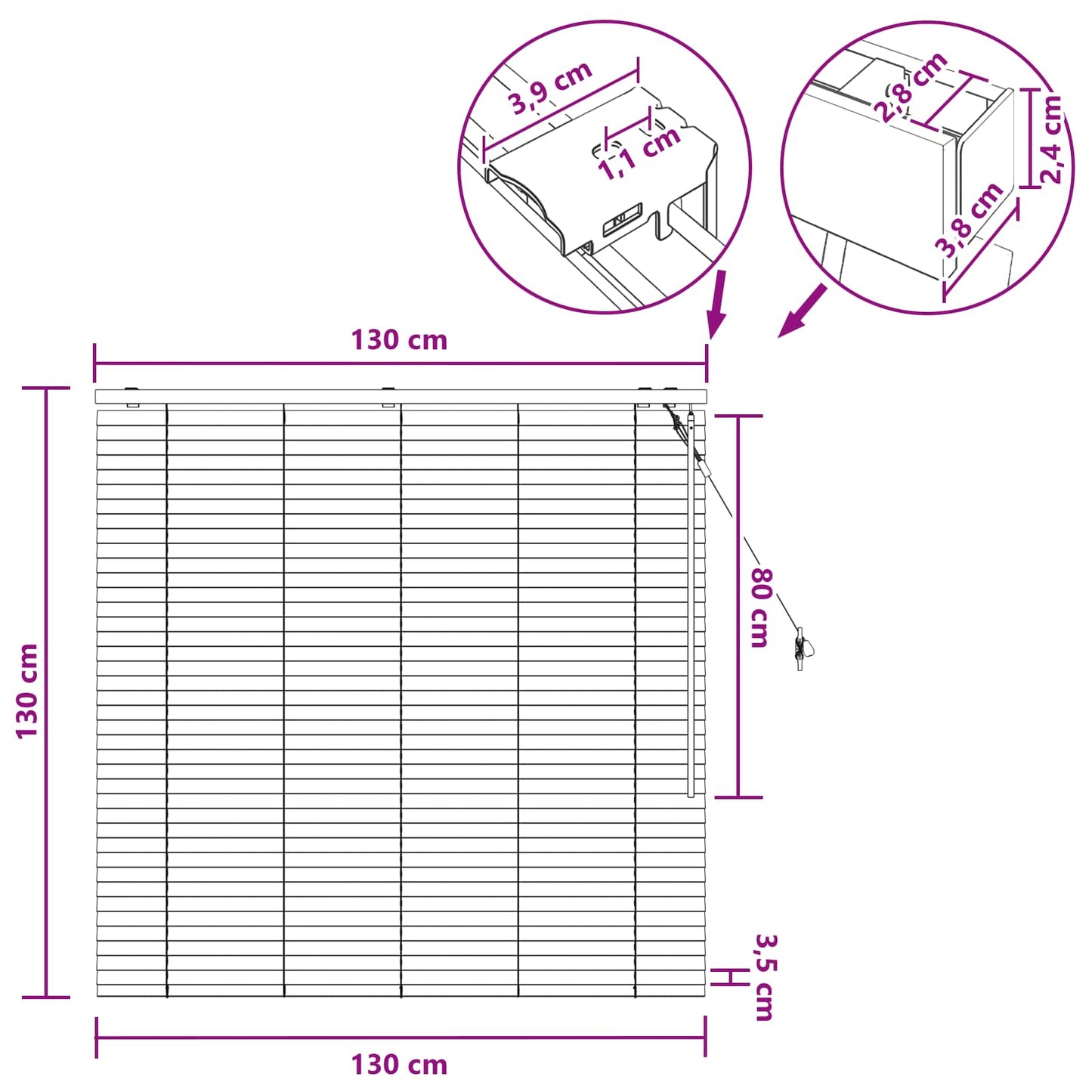 vidaXL Venetian Blind Black 130 x 130 cm 35 mm Solid Paulownia Wood