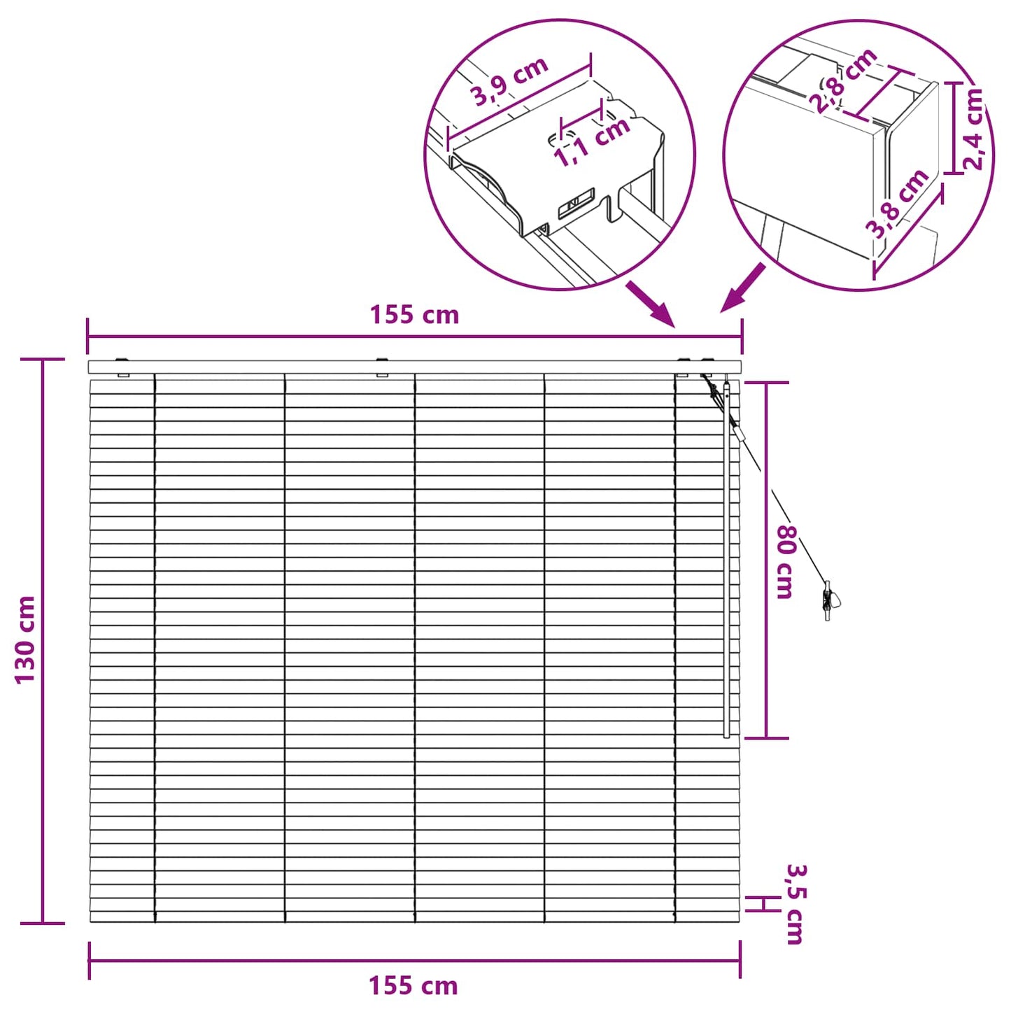 vidaXL Venetian Blind Black 155 x 130 cm 35 mm Solid Paulownia Wood