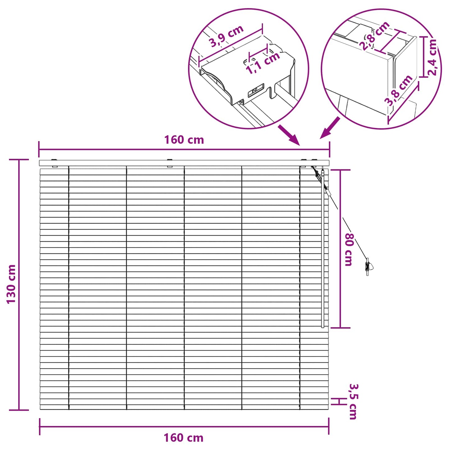 vidaXL Venetian Blind Black 160 x 130 cm 35 mm Solid Paulownia Wood