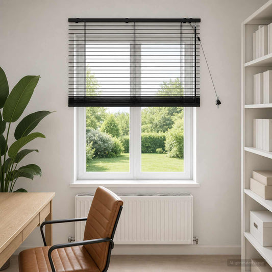 vidaXL Venetian Blind Black 110 x 160 cm 35 mm Solid Paulownia Wood