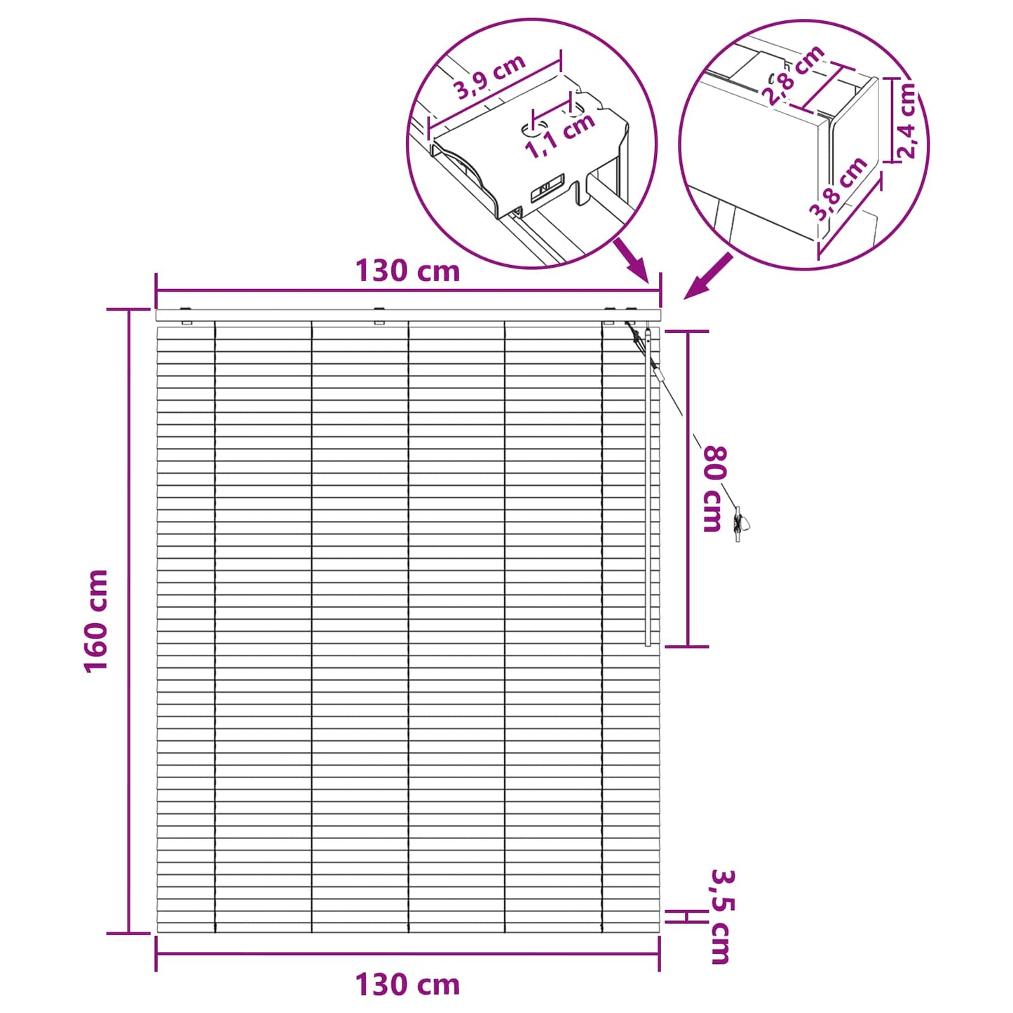 vidaXL Venetian Blind Black 130 x 160 cm 35 mm Solid Paulownia Wood
