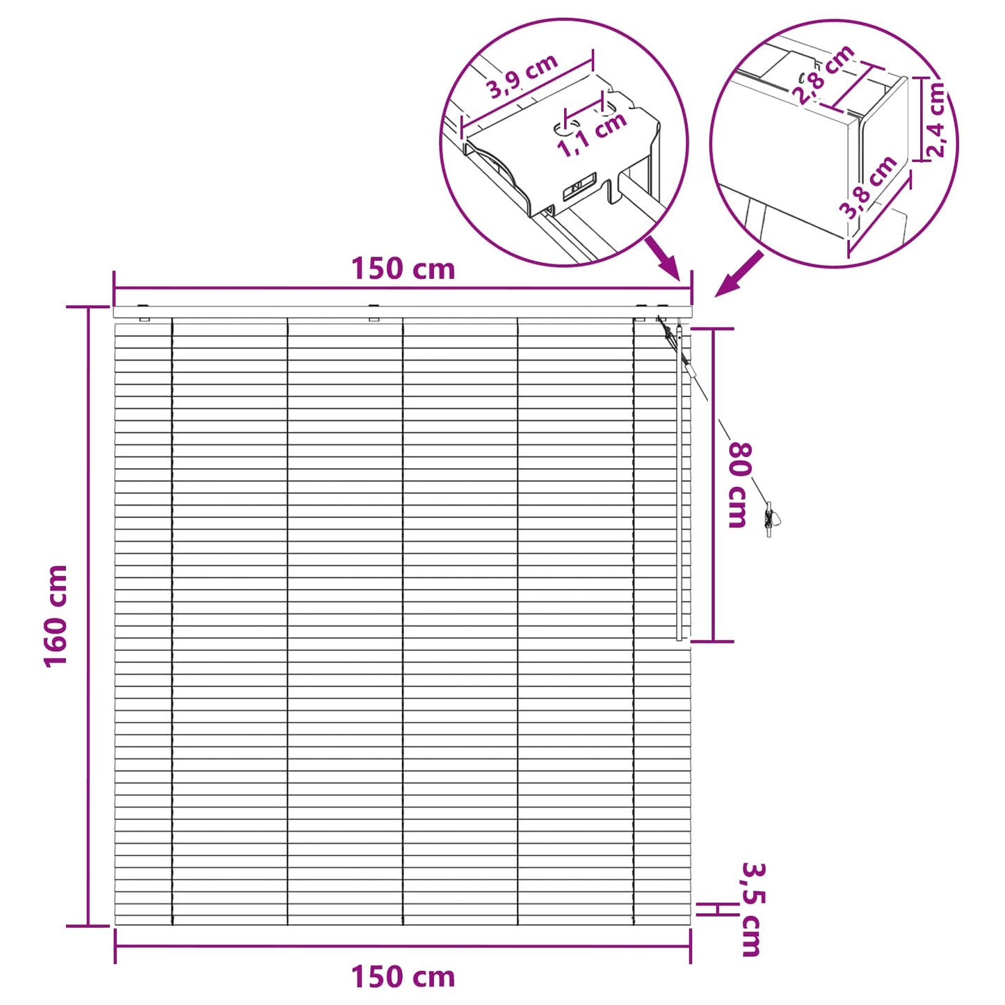 vidaXL Venetian Blind Black 150 x 160 cm 35 mm Solid Paulownia Wood