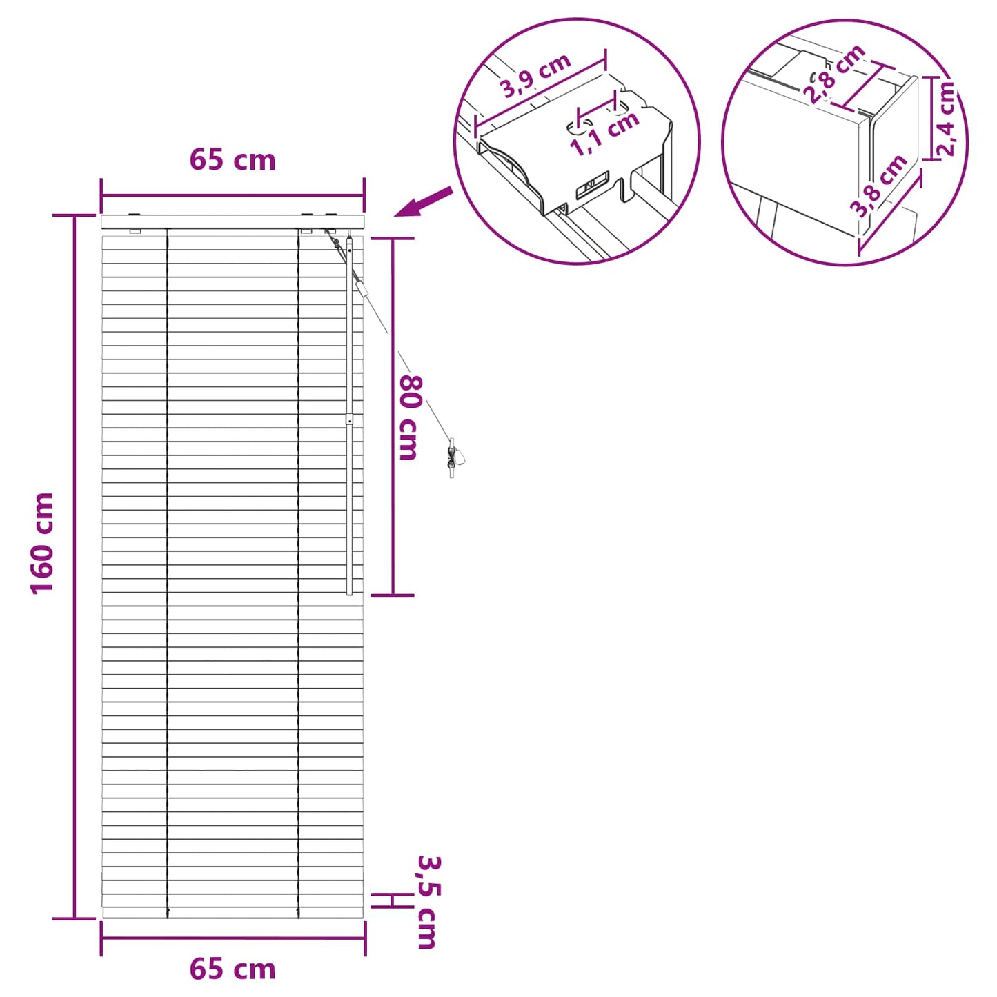 vidaXL Venetian Blind Dark Brown 65 x 160 cm 35 mm