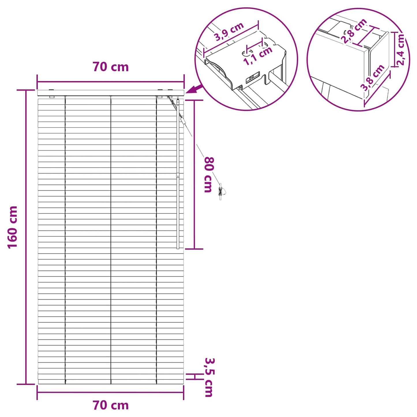 vidaXL Venetian Blind Dark Brown 70 x 160 cm 35 mm