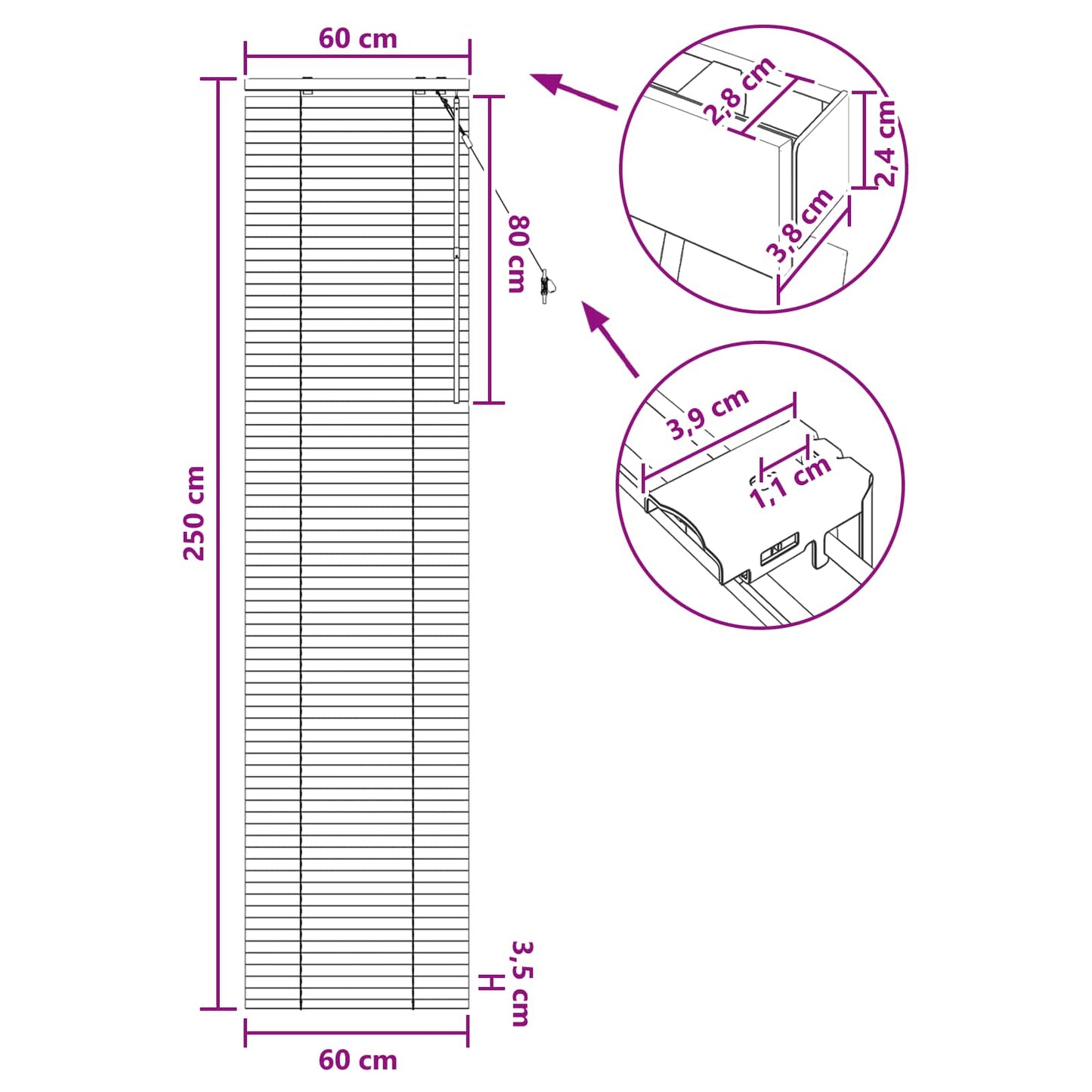 vidaXL Venetian Blind Dark Brown 60 x 250 cm 35 mm