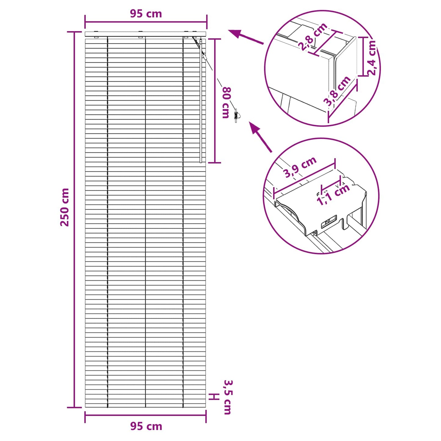vidaXL Venetian Blind Dark Brown 95 x 250 cm 35 mm