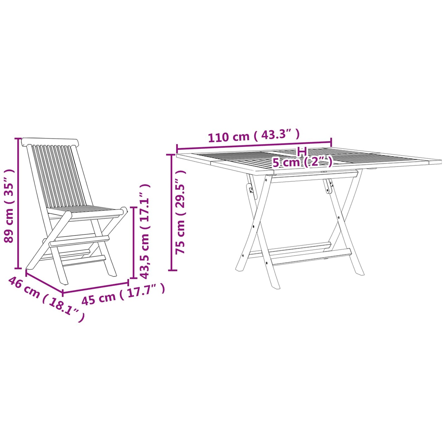 vidaXL Garden Dining Set Folding Brown Soild Teak Wood