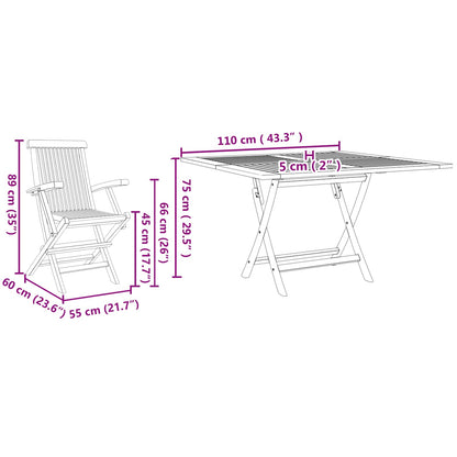 vidaXL Garden Dining Set Folding Brown Soild Teak Wood