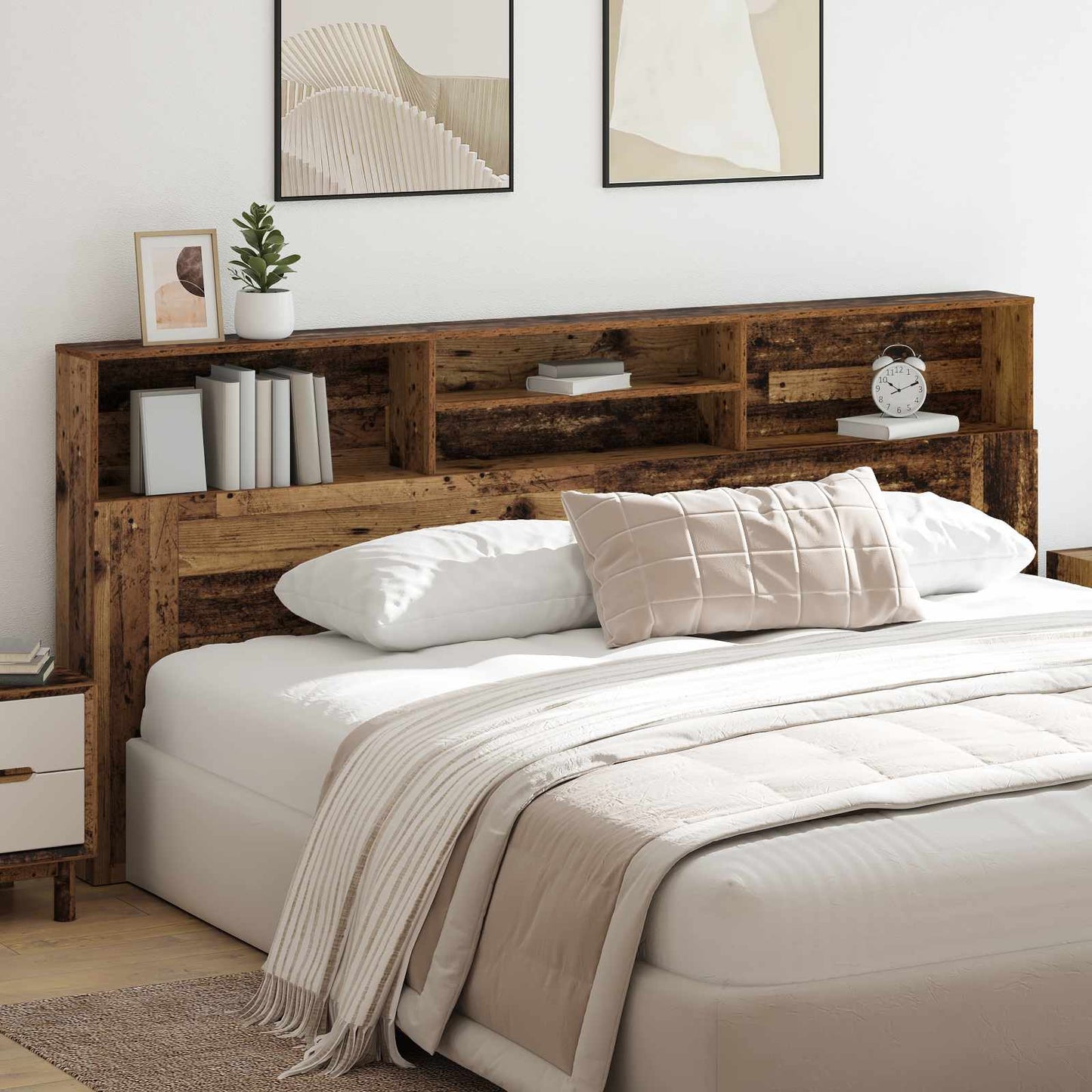 vidaXL Headboard Cabinet Old Wood 220 x 19 x 101.5 cm Engineered Wood