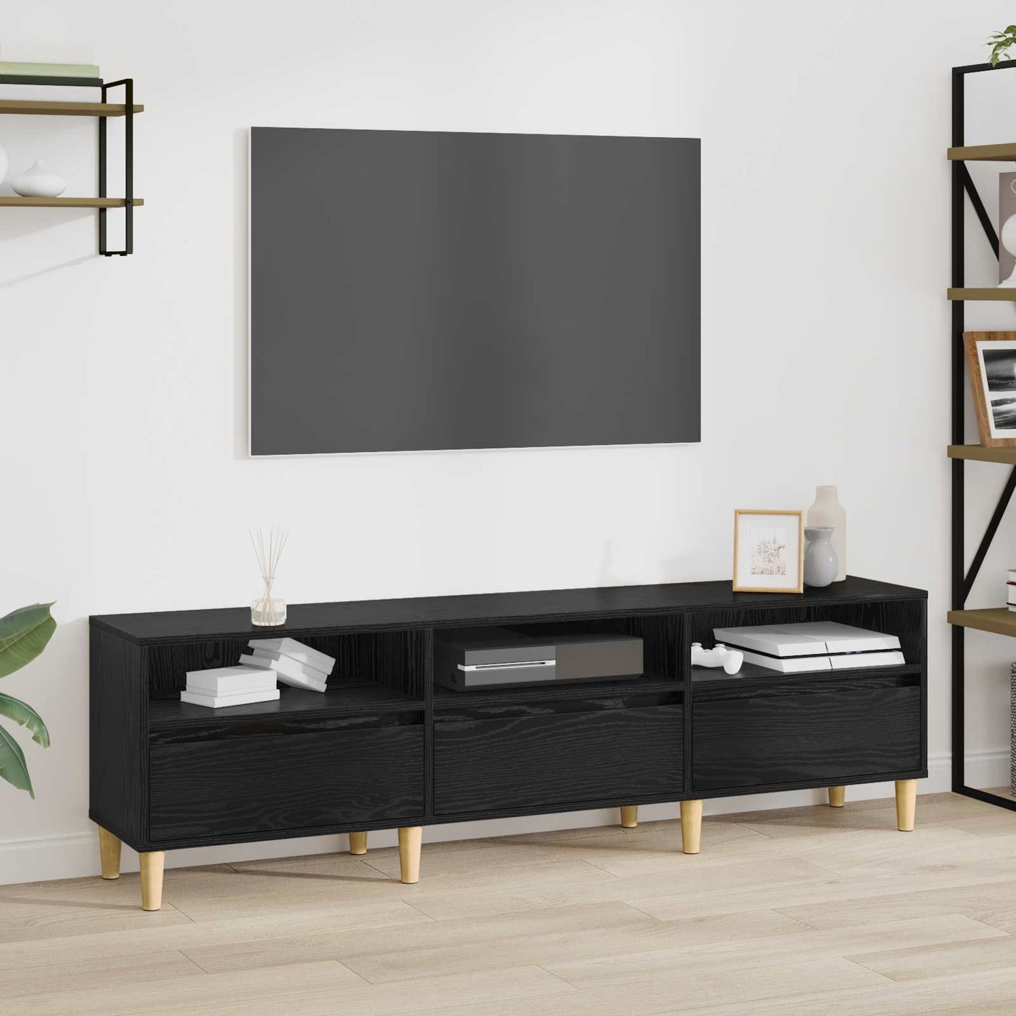 vidaXL TV Cabinet Black Oak 150 x 30 x 45 cm Engineered Wood