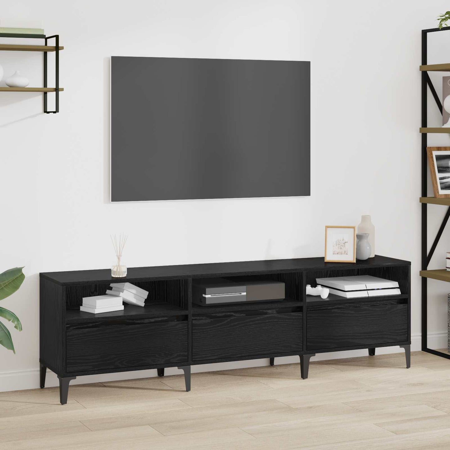 vidaXL TV Cabinet Black Oak 150 x 30 x 45 cm Engineered Wood and Iron