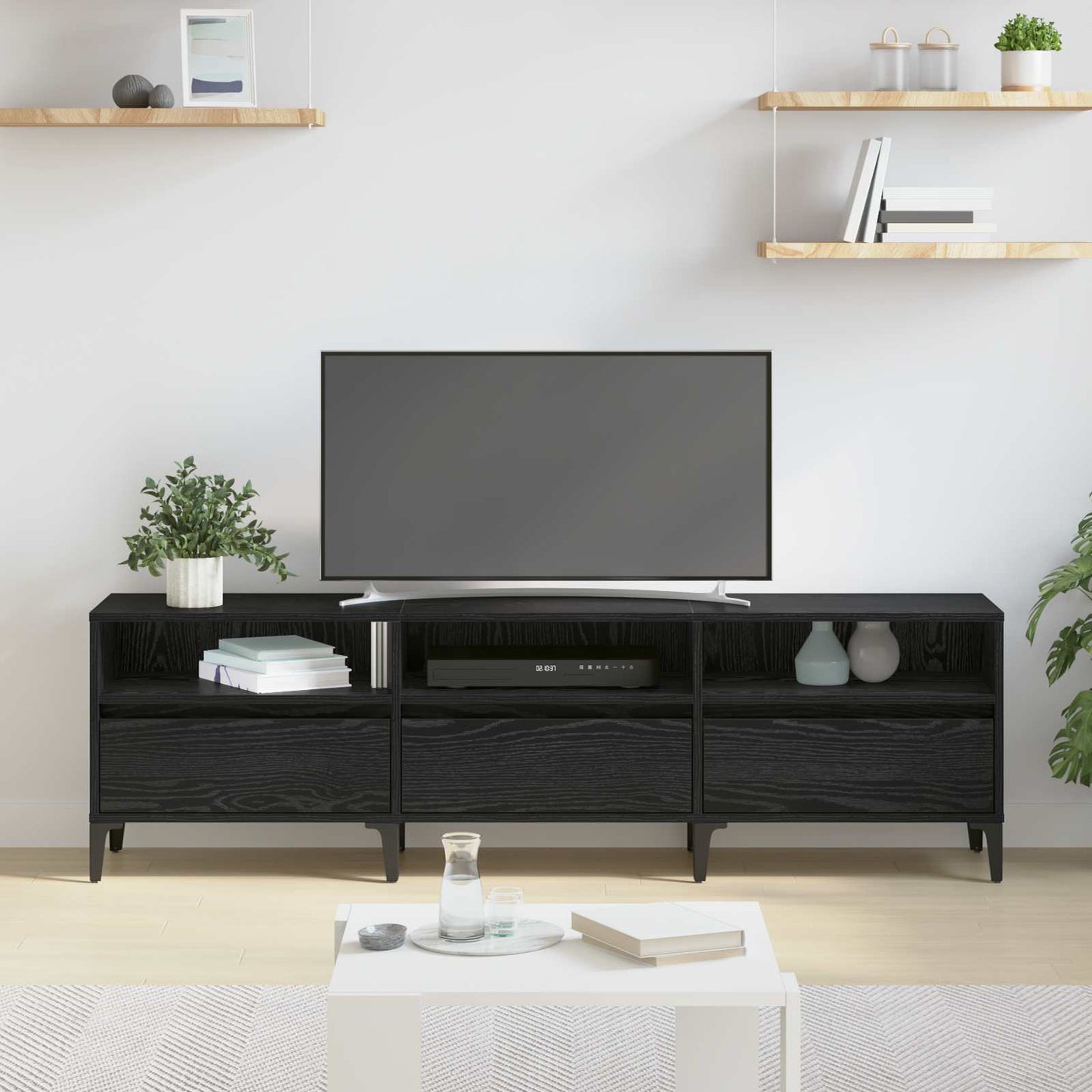 vidaXL TV Cabinet Black Oak 150 x 30 x 45 cm Engineered Wood and Iron
