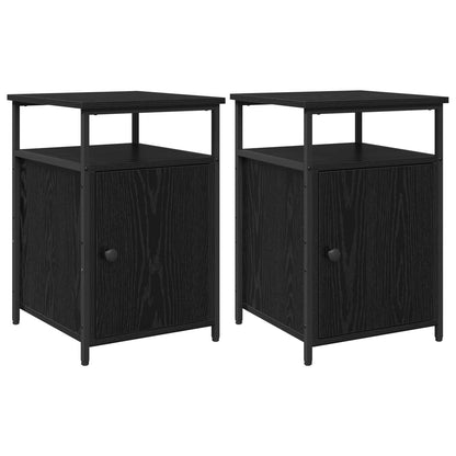 vidaXL Bedside Cabinet with Drawer 2 pcs Black oak Engineered Wood