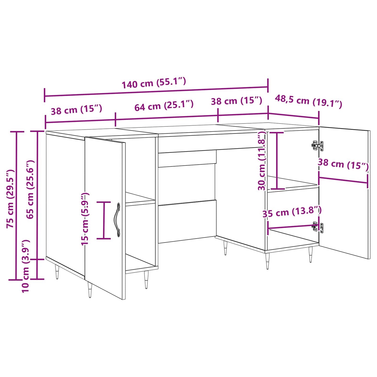 vidaXL Desk with Shelf Black oak 140 x 50 x 75 cm Engineered wood