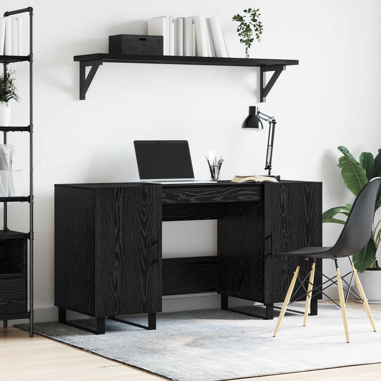 vidaXL Desk Black oak Engineered wood 140 x 50 x 75 cm