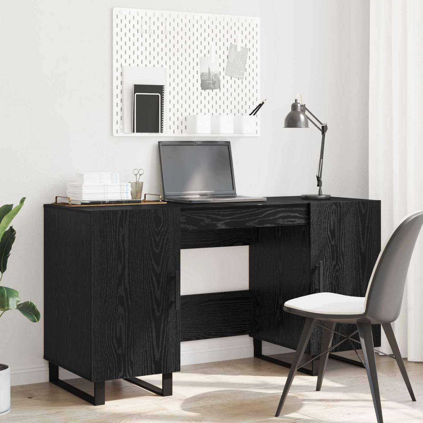 vidaXL Desk Black oak Engineered wood 140 x 50 x 75 cm