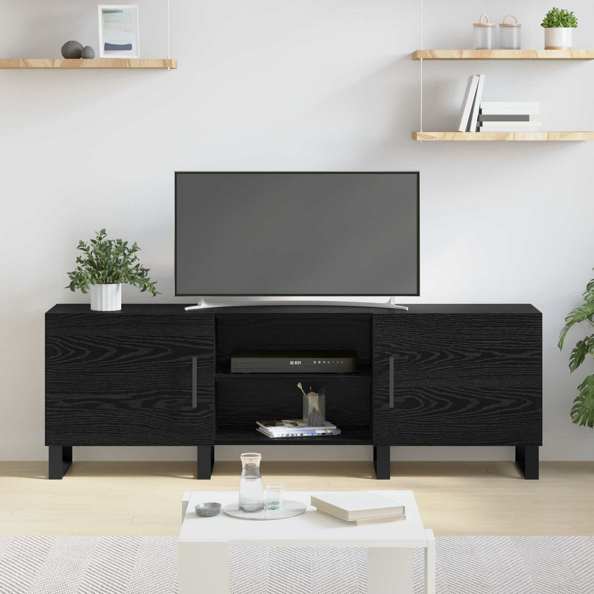 vidaXL TV Cabinet 150 x 30 x 50 cm Black Oak Engineered Wood