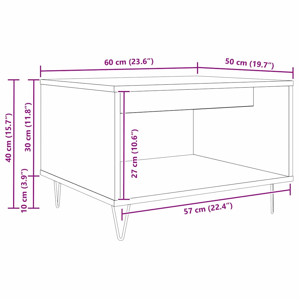 vidaXL Coffee Table Artisan oak 60 x 50 x 40 cm Engineered wood