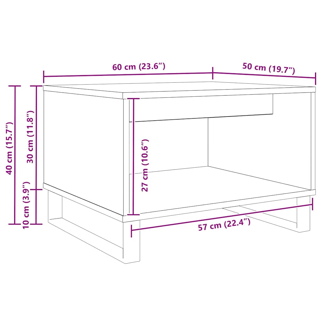 vidaXL Coffee Table Artisan oak 60 x 50 x 40 cm Engineered wood