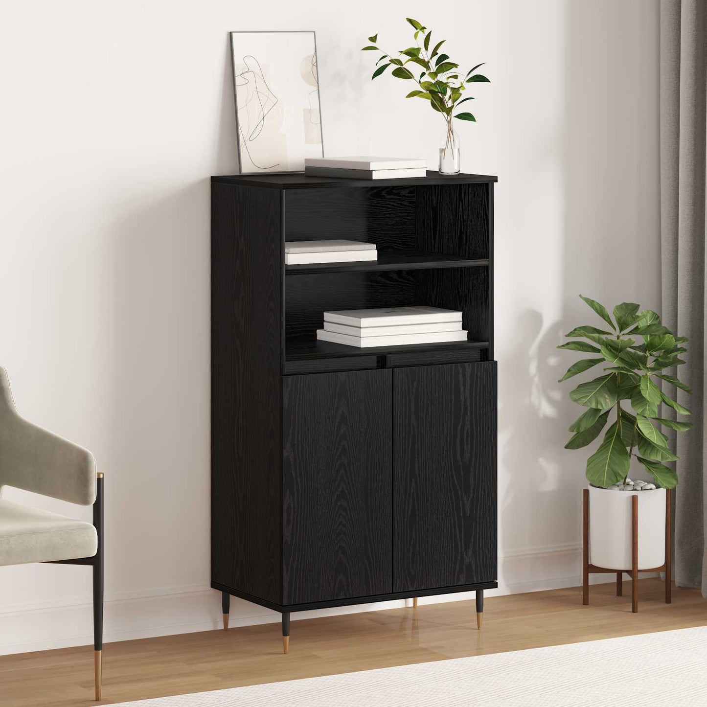 vidaXL Highboard Black 60 x 36 x 110 cm Engineered Wood