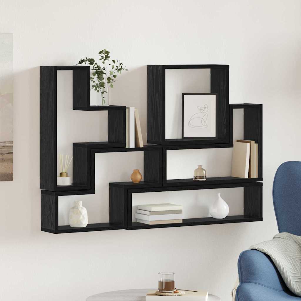 vidaXL Wall Shelf Wall-mounted with Storage Black Oak 96 x 12 x 64 cm