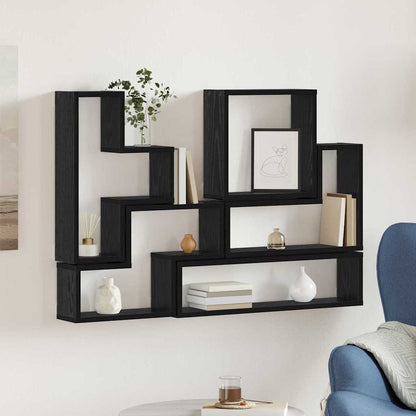 vidaXL Wall Shelf Wall-mounted with Storage Black Oak 96 x 12 x 64 cm