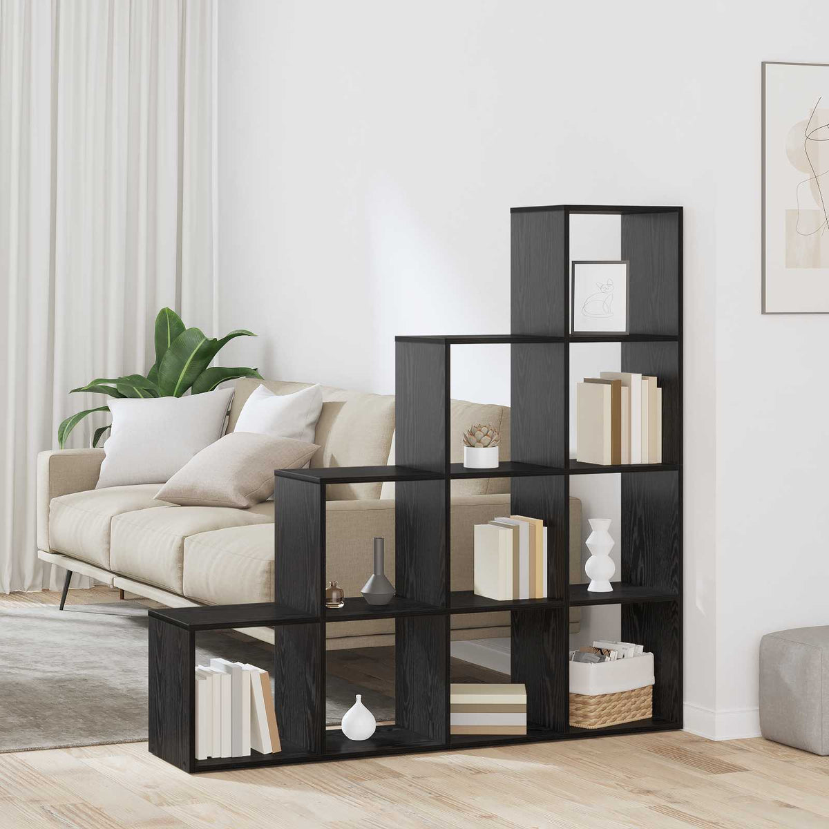 vidaXL Room Divider Bookcase 10-Tier 131.5 x 29 x 131.5 cm Black Oak