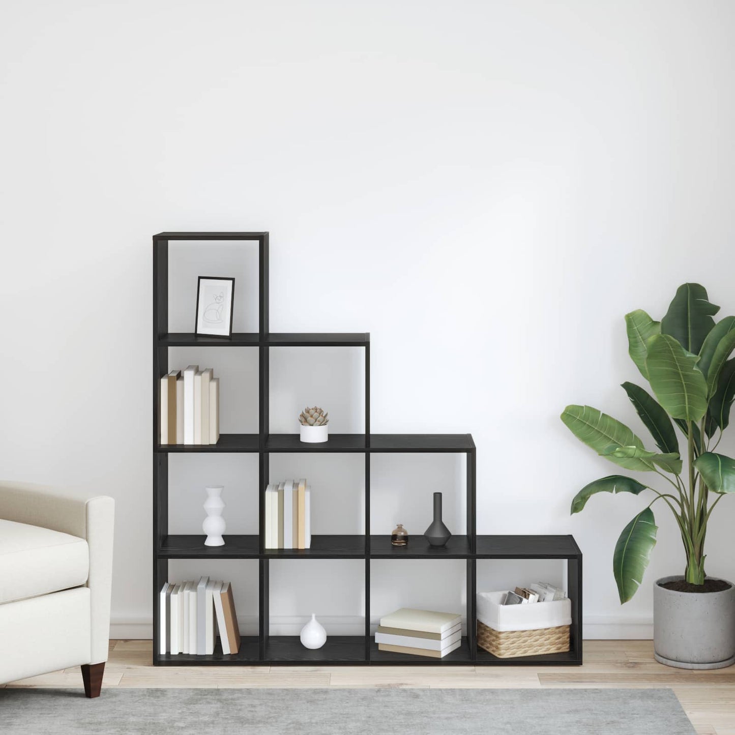 vidaXL Room Divider Bookcase 10-Tier 131.5 x 29 x 131.5 cm Black Oak