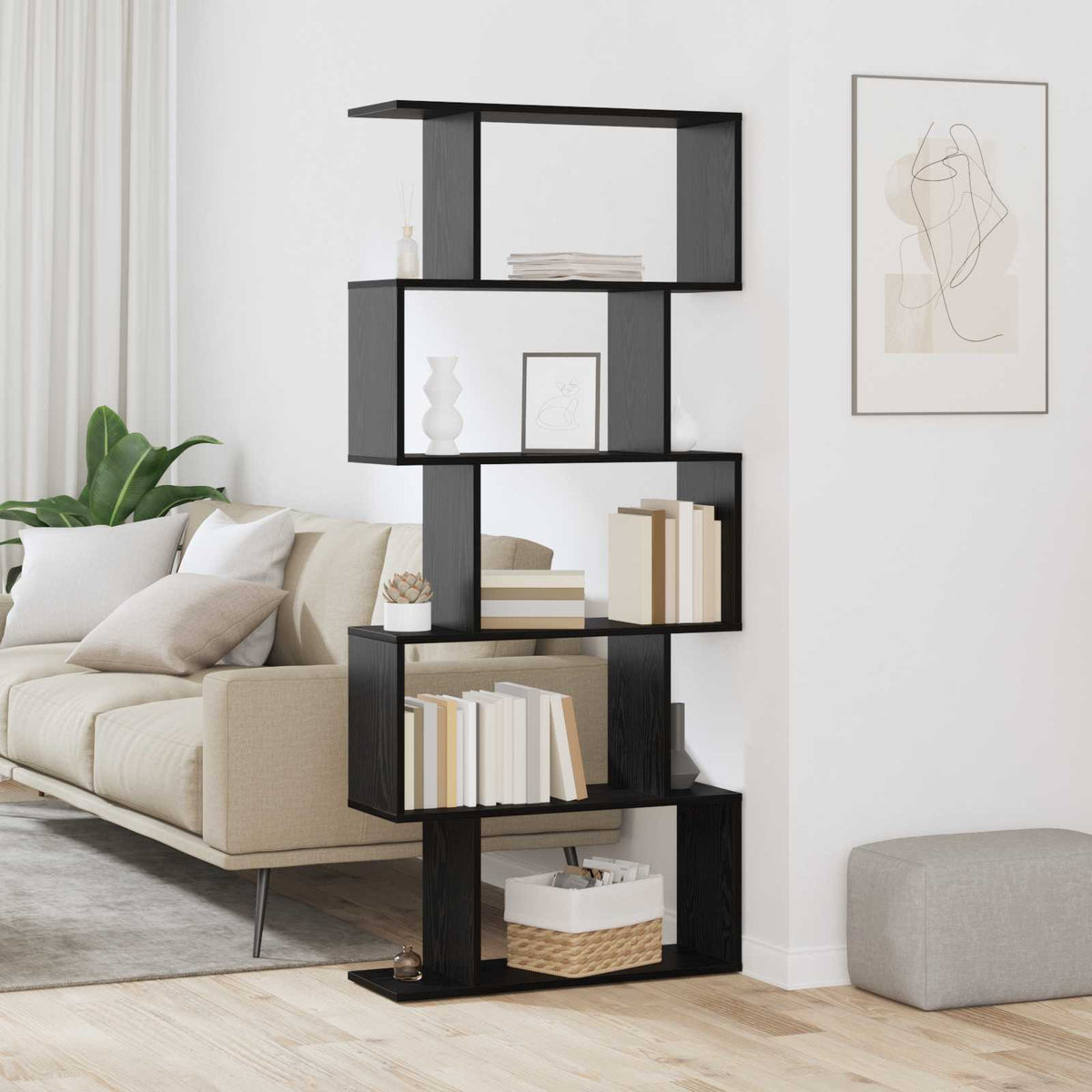 vidaXL Book Cabinet 5-Tier 70 x 24 x 161 cm Engineered Wood Black Oak