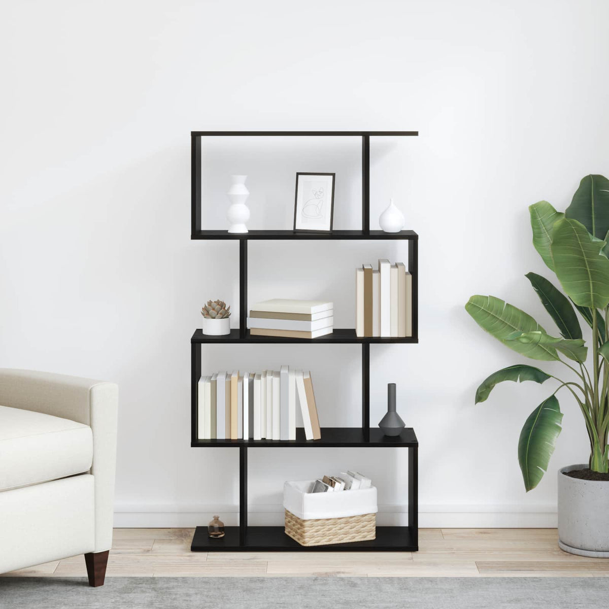 vidaXL Book Cabinet 4-Tier 70 x 24 x 129 cm Engineered Wood Black Oak