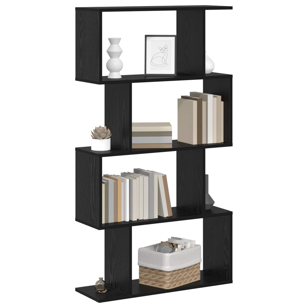 vidaXL Book Cabinet 4-Tier 70 x 24 x 129 cm Engineered Wood Black Oak