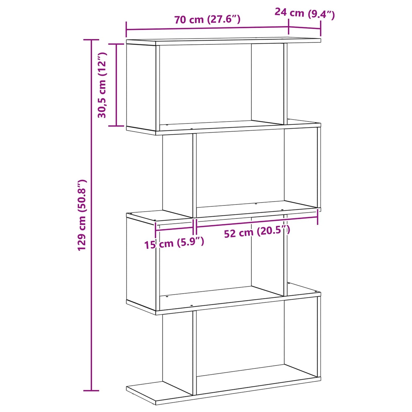 vidaXL Book Cabinet Black Oak 70 x 24 x 129 cm Engineered Wood