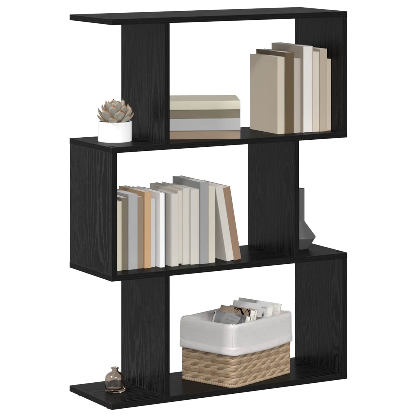 vidaXL Book Cabinet 3-Tier 70 x 24 x 97 cm Engineered Wood Black Oak