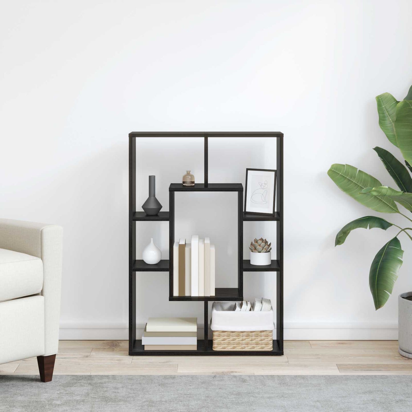 vidaXL Book Cabinet 7-Tier 63 x 20 x 90 cm Engineered Wood Black Oak